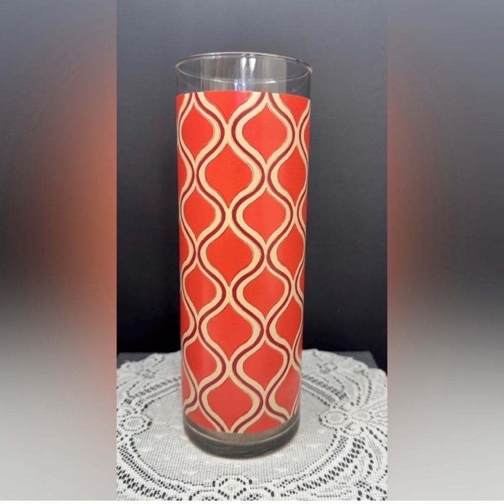Vintage Libbey Orange Geometric Glass Vase Mid Century Modern 10” - Picture 5 of 7